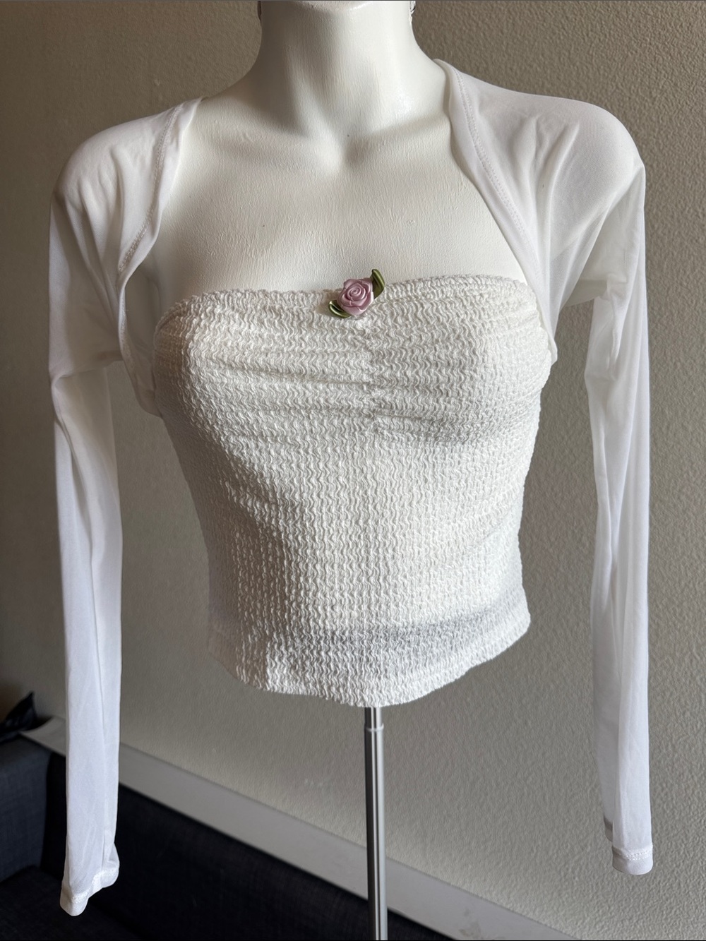 White Long Sleeve Shrug and Tube Top Set